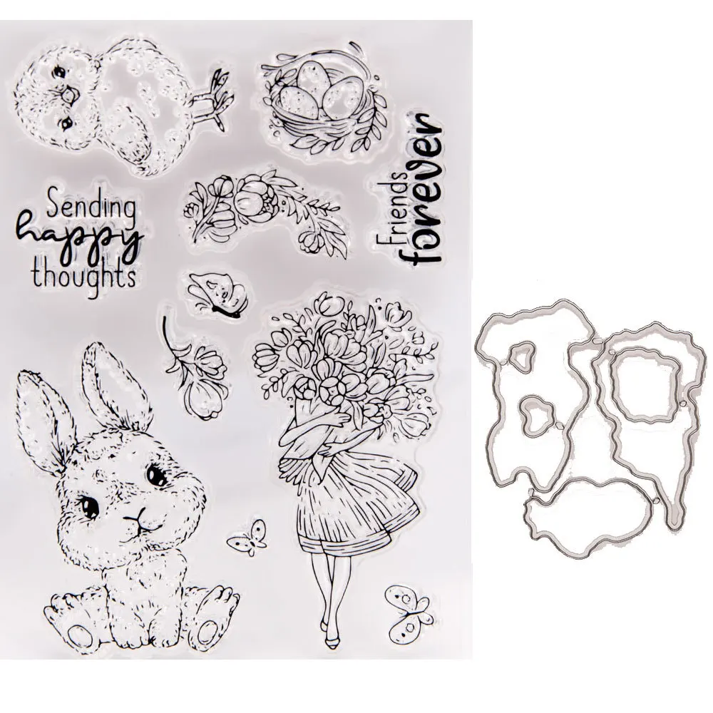 Пасхальный кролик, отправляющий набор штампов и штампов Happy Forever, альбом для вырезок, сделанный своими руками, фотоальбом с прозрачной силиконовой печатью