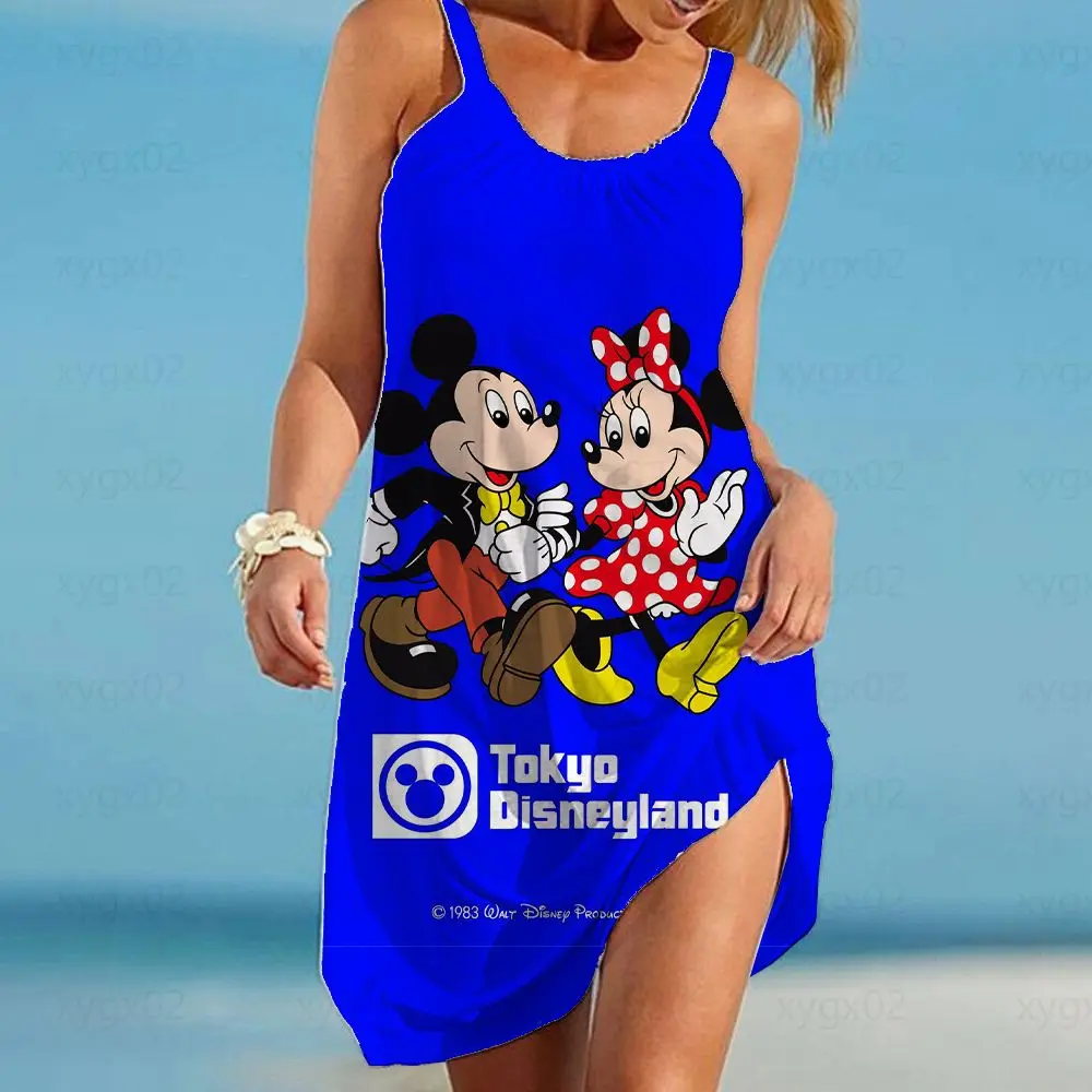 Пляжное платье Disney, сексуальные наряды для женщин, шикарное и элегантное вечернее платье, свободный топ с принтом Минни Маус в стиле Бохо Y2k