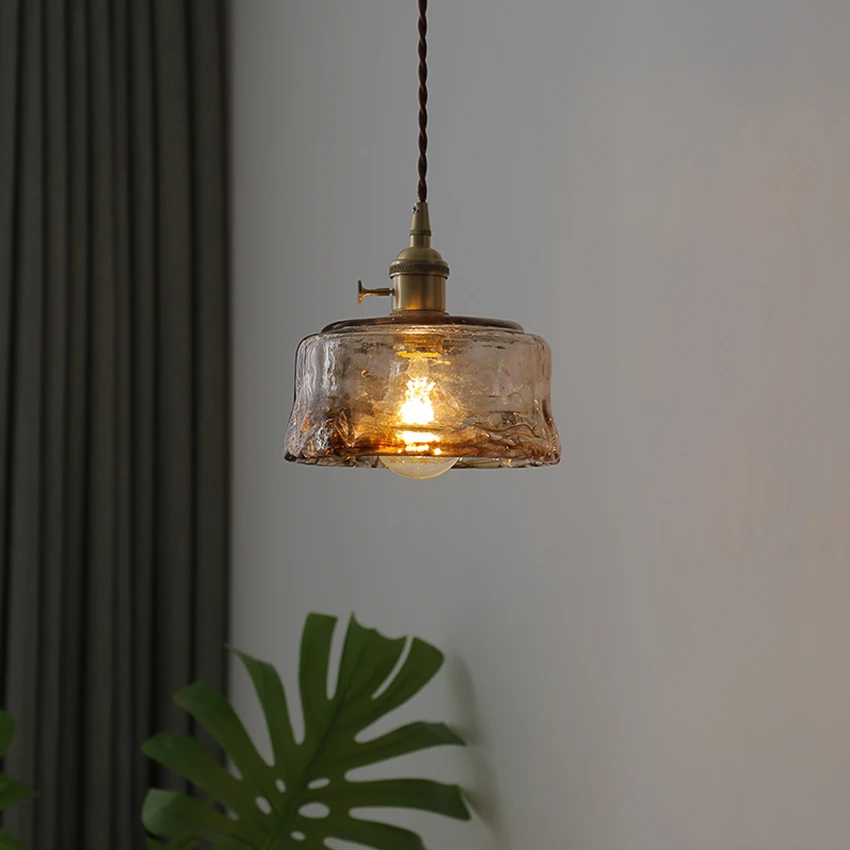 Подвесной светильник из латуни и стекла в скандинавском ретро стиле, простой подвесной светильник в японском стиле, Прикроватная тумбочка для спальни, Столовая, Кухонный светильник