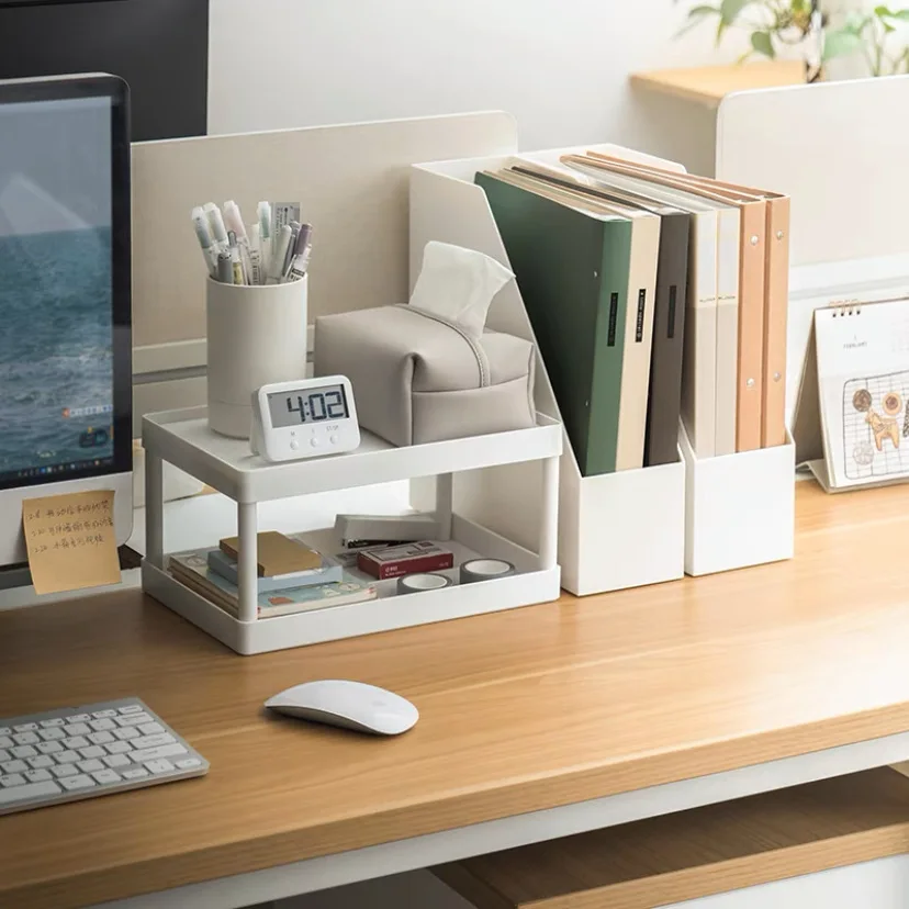 Полка-органайзер для хранения в офисе, 2-слойный стеллаж для рабочего стола, Стеллаж для хранения канцелярских принадлежностей, Многослойный стеллаж для косметики и прочего