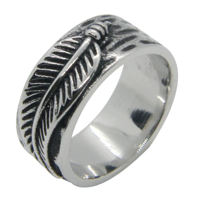 Прямая поставка, кольцо с пером из нержавеющей стали 316L, специальное мужское женское кольцо в простом стиле с листьями
