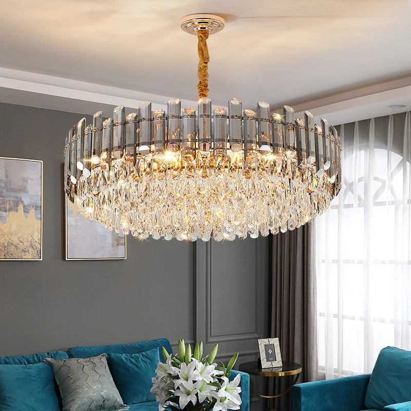 Роскошная современная хрустальная люстра для гостиной, круглая/овальная светодиодная лампа cristal, новый золотой светильник на цепочке для домашнего декора.