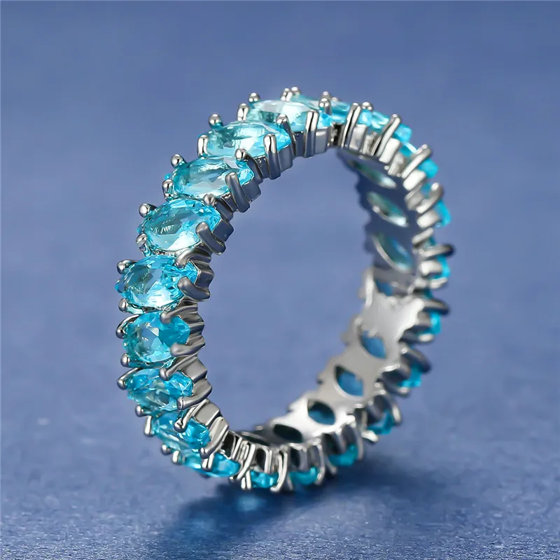 Роскошное женское кольцо с голубым кристаллом, Классическое Обручальное кольцо серебряного цвета, Минималистичные Металлические Обручальные кольца для женщин