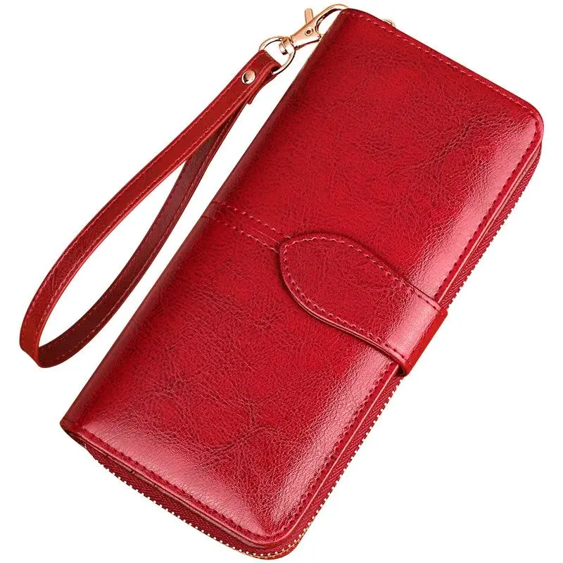 Роскошный женский кошелек из натуральной кожи с длинным противоугонным держателем RFID-карты, клатч, сумка для телефона, красные кошельки и сумочки для женщин