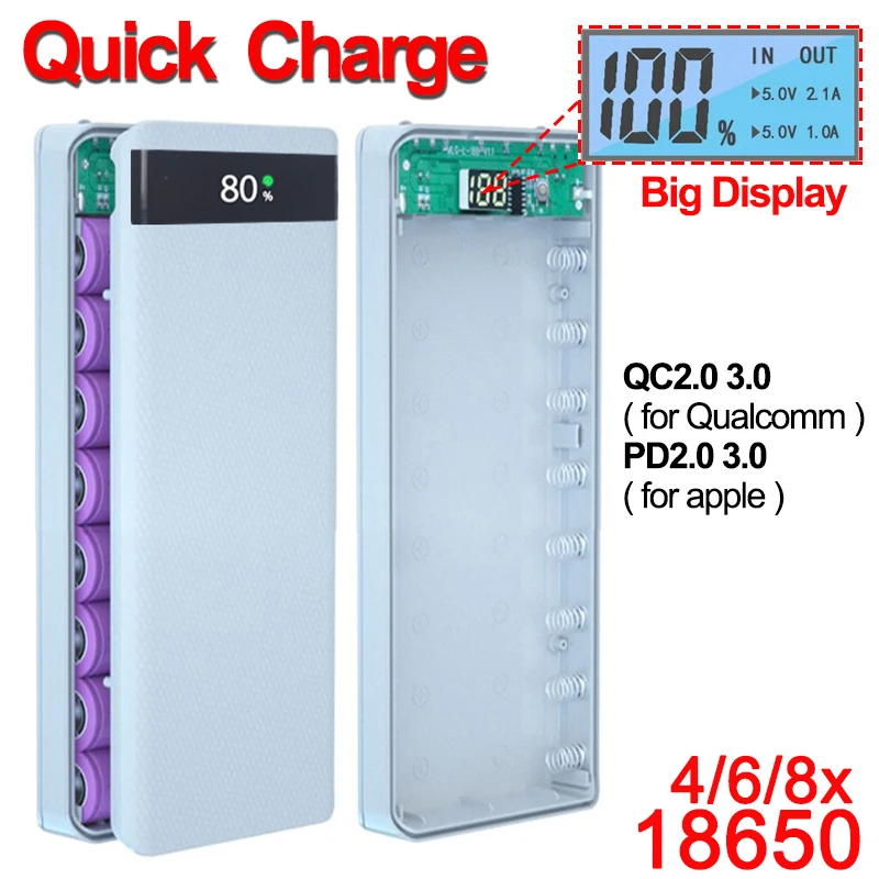 Сверхбыстрая зарядка 18650 Power Bank Shell Коробка для хранения USB Type C Держатель батареи 5V чехол для мобильного телефона PD QC 3.0 Быстрая зарядка