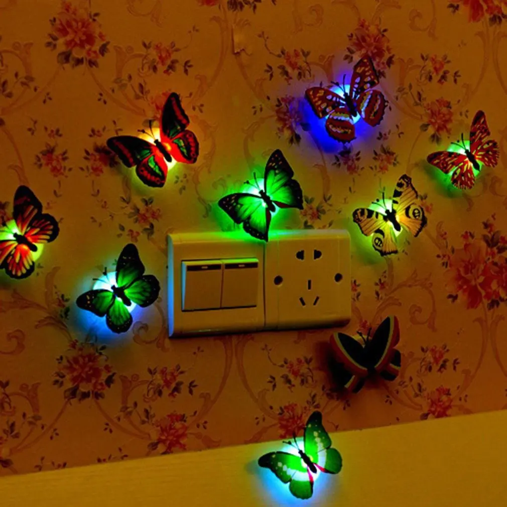 Светодиодная декоративная игрушка, хит продаж, Креативная красочная светящаяся бабочка, ночник, настенный светильник, Небольшой игровой атмосферный светильник