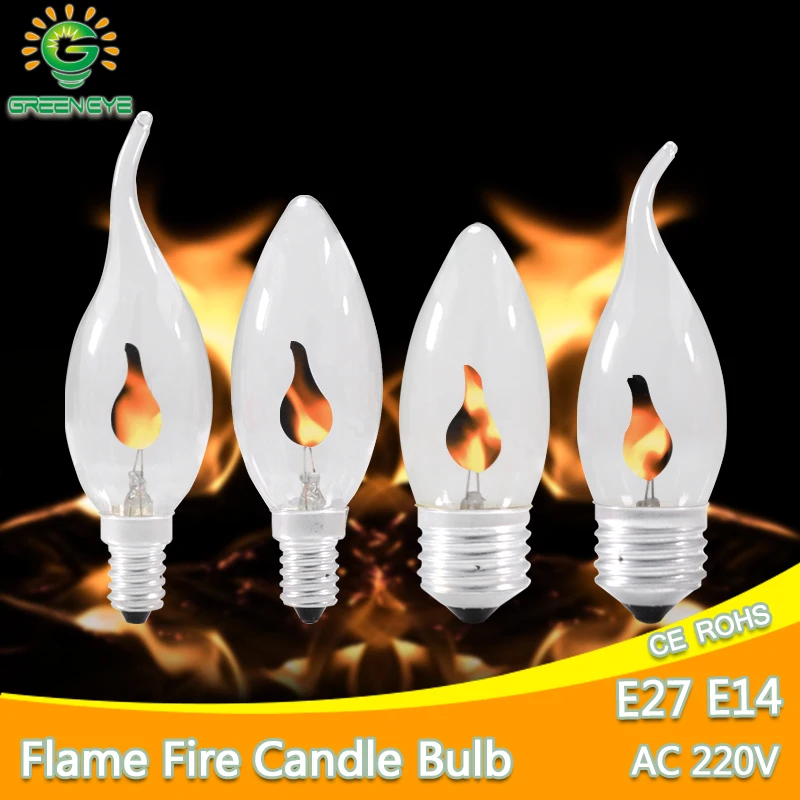 светодиодная лампа E14 E27 Edison Flicker Flame Led Candle Light Fire Lighting Vintage 3W AC220V 240V Tail Ретро Декор Энергосберегающая Лампа