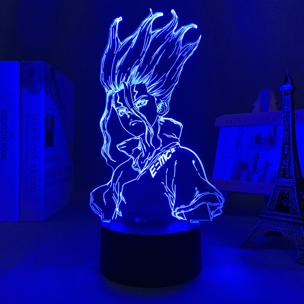 Светодиодная подсветка Аниме Доктор Стоун для украшения детской спальни Ночник Детский подарок на День рождения Декор комнаты 3D лампа Манга Доктор Стоун