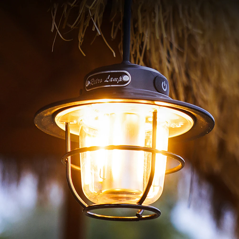 Светодиодный походный фонарь Type-C USB Перезаряжаемый Винтажный Портативный походный фонарь на каждый день Водонепроницаемый для пеших прогулок, рыбалки в чрезвычайных ситуациях