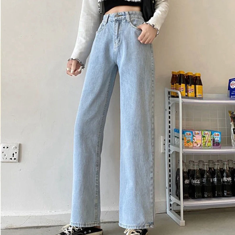 Свободная Корейская версия вертикальных джинсов с прямой трубкой, женские осенне-зимние джинсы с высокой талией, универсальные, шириной в миллиметр, стройнящие ноги.