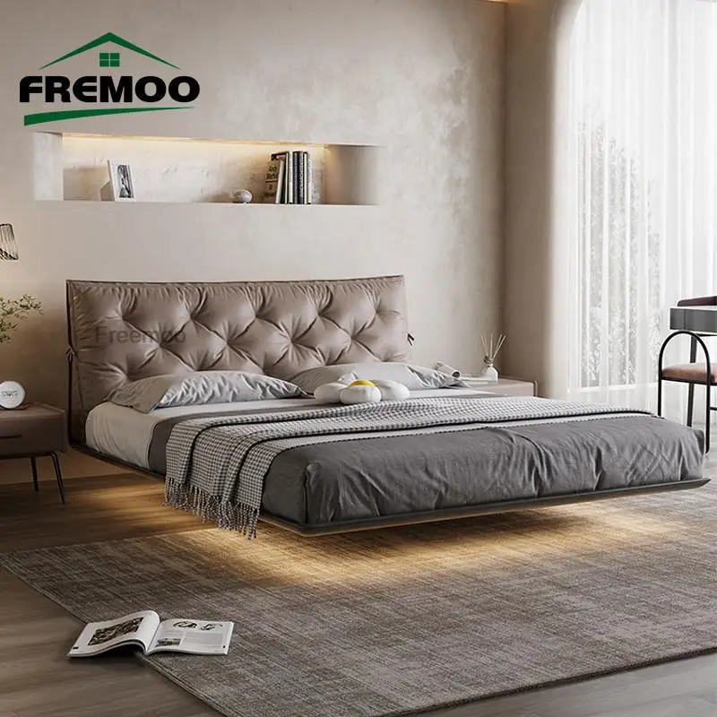 Современная дизайнерская модель Подвесной кровати Мебель для спальни King Size Кожаная Бытовая мебель для спальни Двуспальная кровать