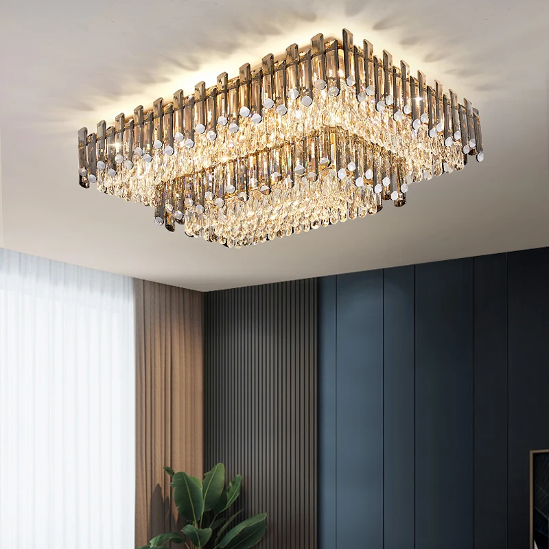 Современная роскошная хрустальная потолочная люстра для гостиной, столовой, кухни нового дизайна, Прямоугольная светодиодная подсветка Для внутреннего освещения