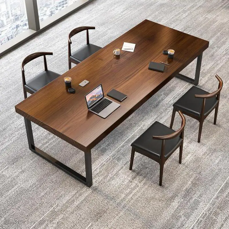 Стол для переговоров из массива дерева, большой простой современный компьютерный стол в стиле лофт, длинный стол для совещаний, офисный стол для переговоров и стул