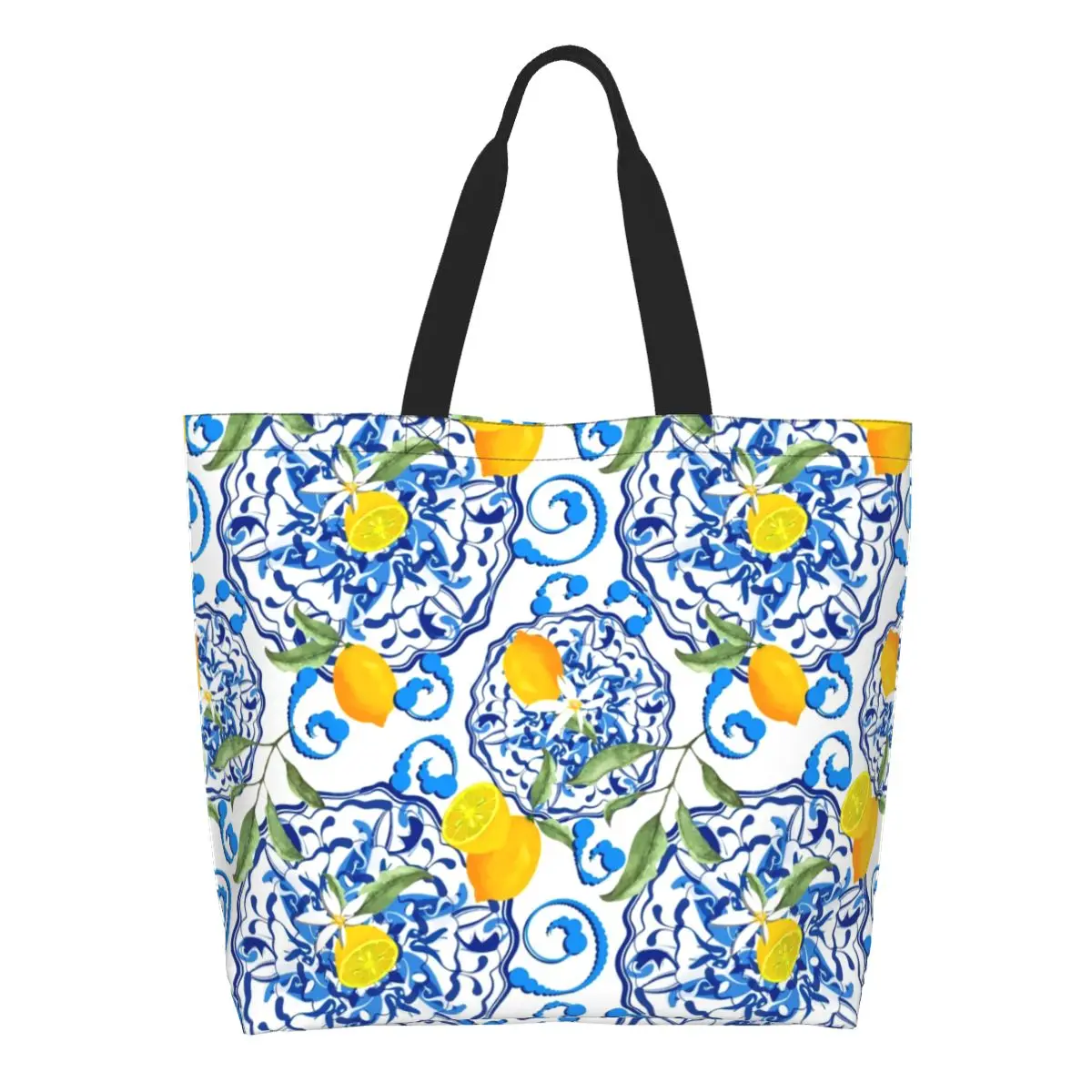 Сумки для покупок с забавным рисунком лимона и фруктов, многоразовые Летние сумки для цитрусовых в средиземноморском стиле, холщовая сумка для покупок через плечо