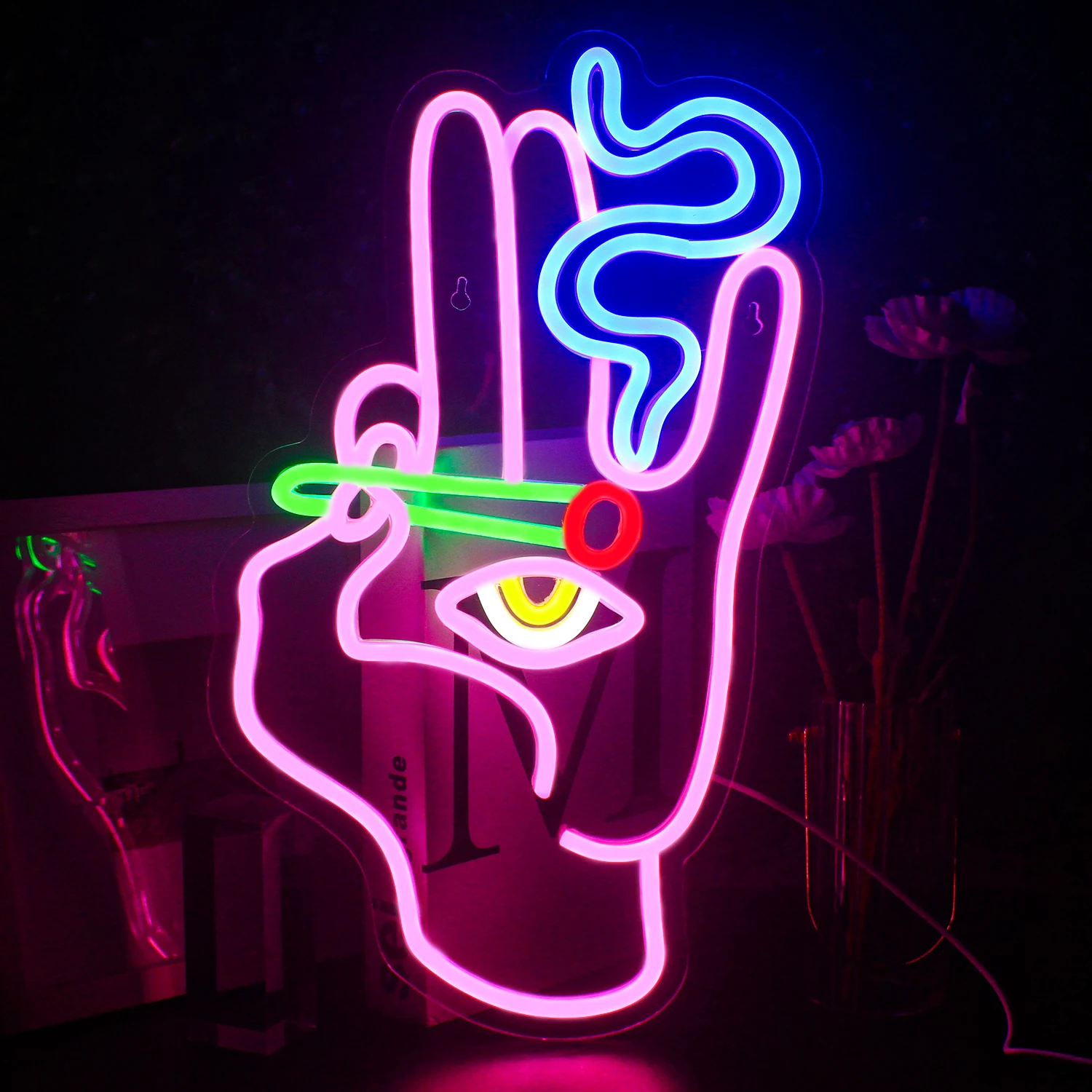 Супер крутой Неоновый логотип для курящей руки и глаз Персонализированный Дом Спальня Мальчик Студия Бар Игровая комната Столовая Украшение стен Неоновый USB