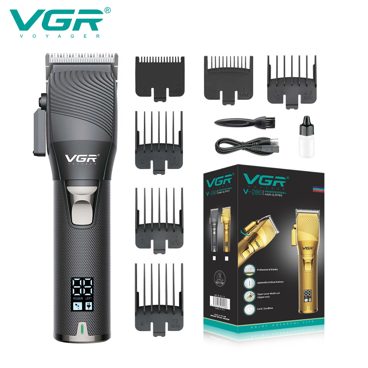 Триммер для волос VGR, Регулируемая Машинка для стрижки волос, Профессиональная машинка для стрижки волос, Беспроводная Машинка для стрижки, Металлический Триммер для мужчин V-280