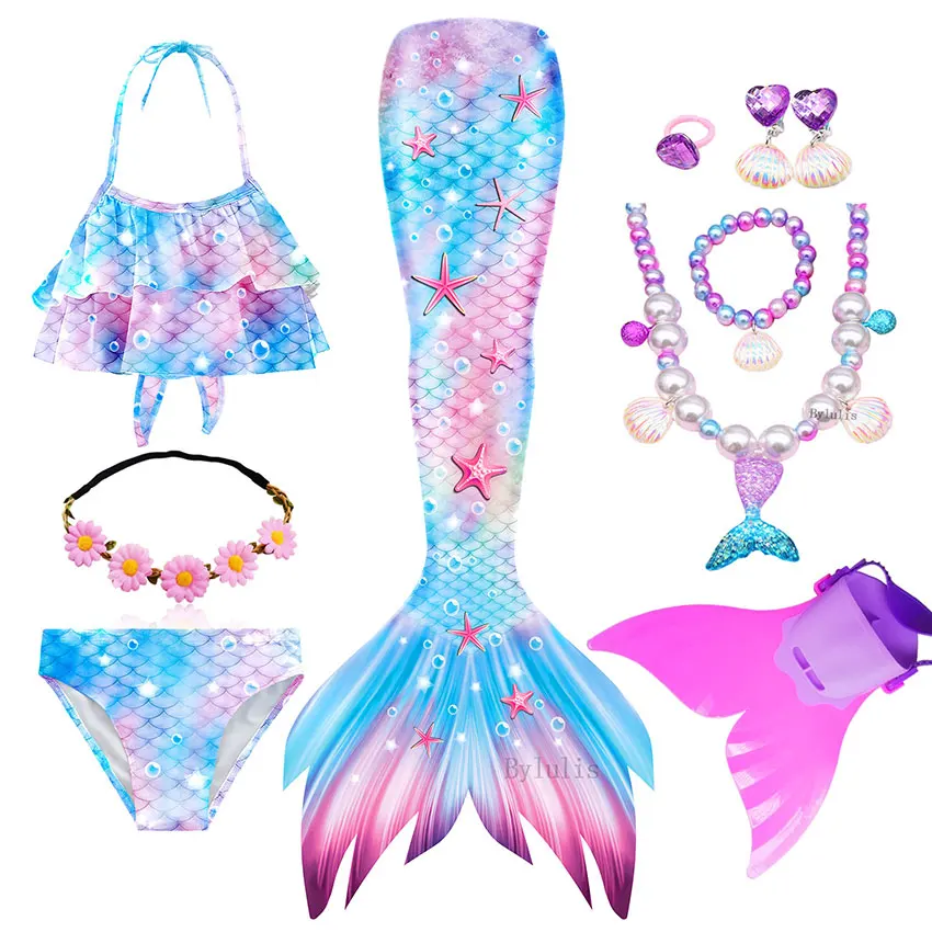 Фантазийные детские хвосты русалочки для плавания для девочек, костюмы для косплея на Хэллоуин, Купальник Русалочки, купальный костюм, бассейн