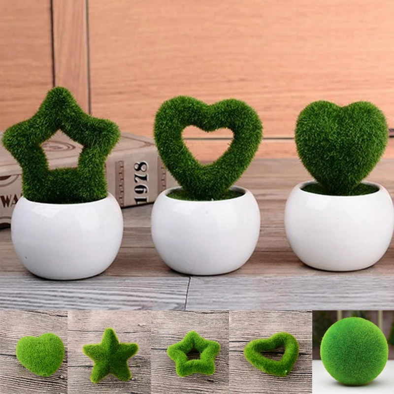 Флокированный бонсай, искусственные зеленые растения в горшках, имитация Звезды любви, бонсай, искусственный цветок, травяной шар для украшения дома, украшения