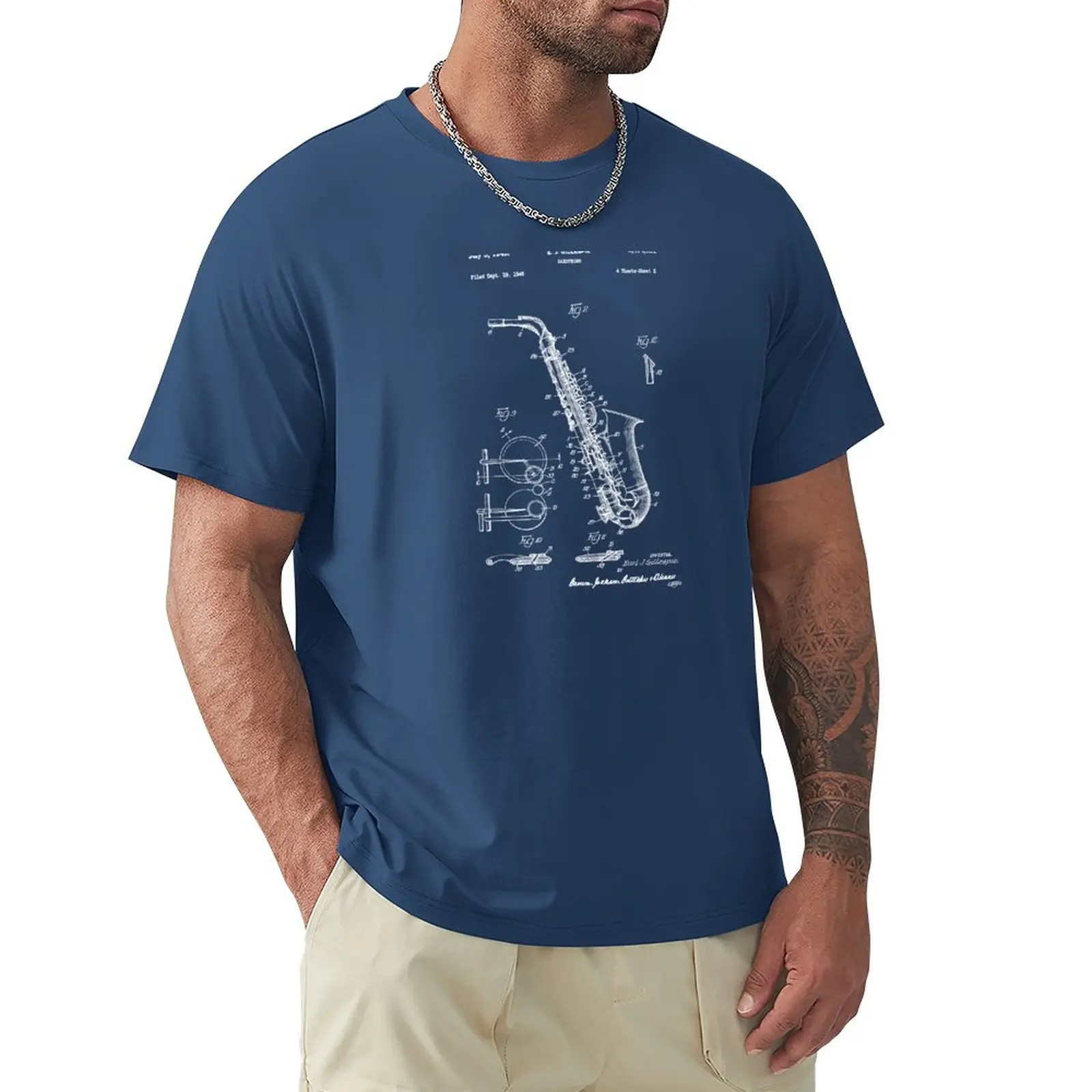 Футболка с патентом на саксофон 1949 года, милые топы, футболки для мальчиков, винтажная одежда, мужская футболка