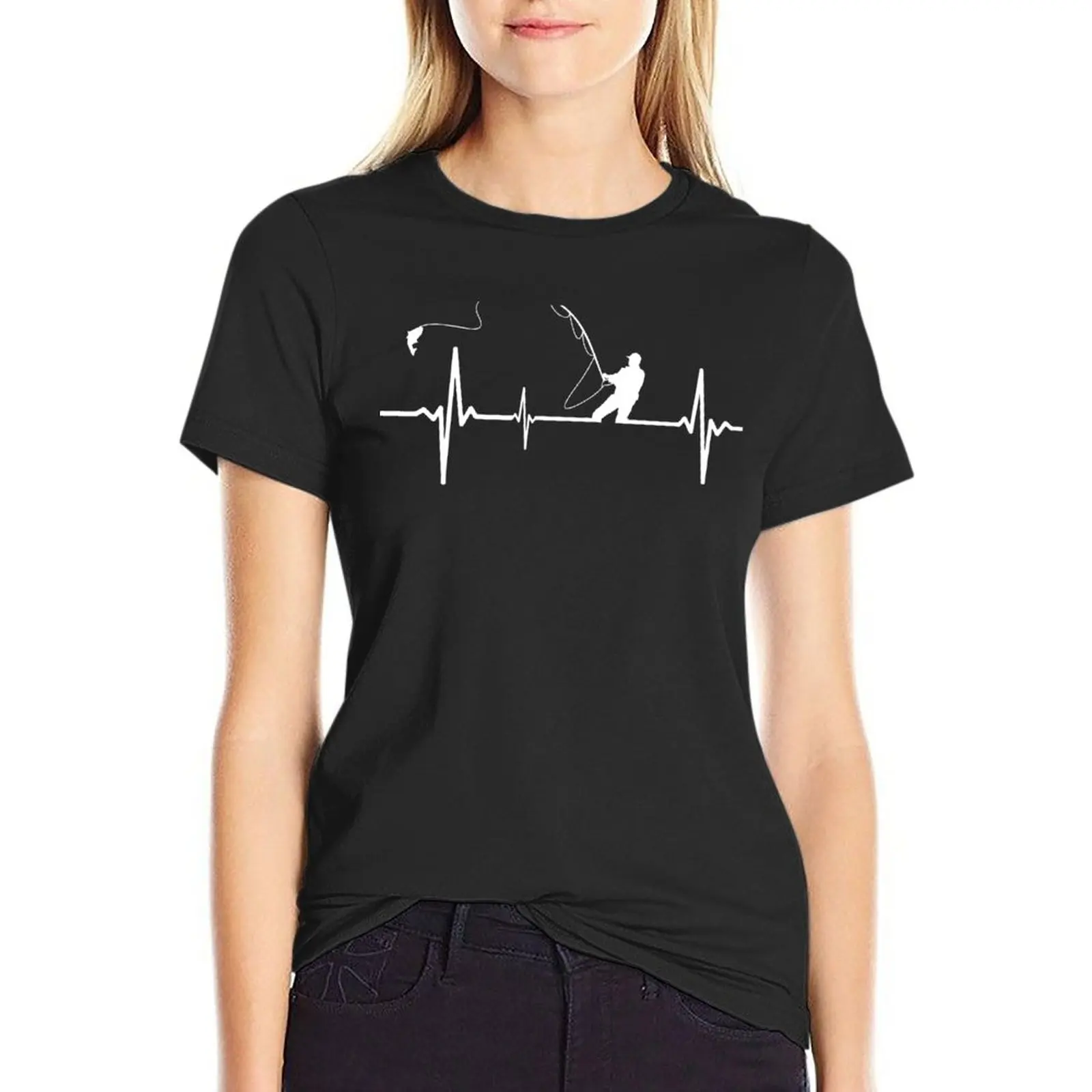 Футболка с сердцебиением для рыбалки, футболки, футболки с графическим рисунком, женское платье-футболка