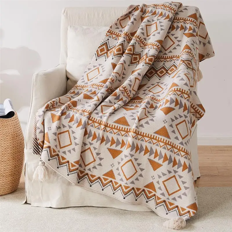 Шерстяное одеяло в богемном стиле, Диван, кресла, Вязаный жаккард, Принадлежности для кемпинга и пикника на открытом воздухе Для Four Seasons Home Decor
