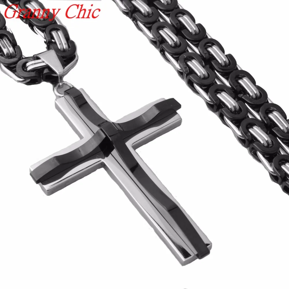 Шикарное ожерелье с крестом из нержавеющей стали 316L, плоская византийская цепочка, черное серебро, 18 